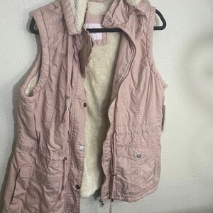 Snobbish Collection Women’s Utility Vest 2X Pink Faux Fur Lined Hooded Pockets